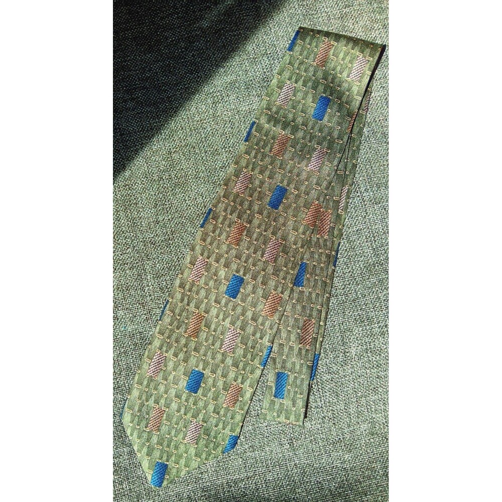 Tie 70s 80s 90s Y2K New Vintage Louis Feraud Green Blue Beige 3.75 Wide 58 Long
